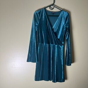 EXPRESS green Elegant Teal Velvet Wrap Dress